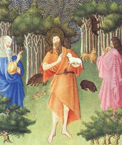 Belles Heures de Duc du Berry -Folio 211- St. John the Baptist in the Wilderness 1408-09 Oil Painting by Jean Limbourg