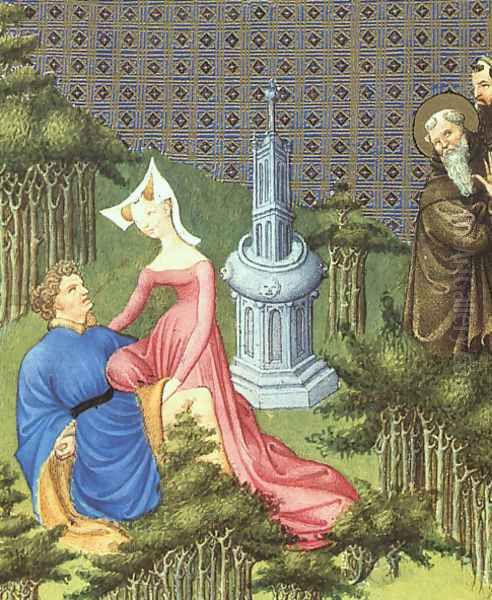 Belles Heures de Duc du Berry -Folio 191- Paul the Hermit sees a Christian Tempted 1408-09 Oil Painting by Jean Limbourg