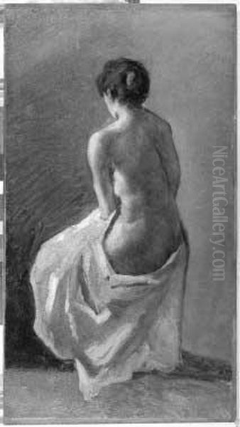 <nudo Drappeggiato Seduto> 1859ca Oil Painting by Lorenzo Delleani