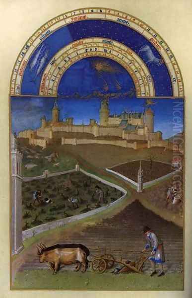 Les tres riches heures du Duc de Berry- Mars (March) 1412-16 Oil Painting by Jean Limbourg