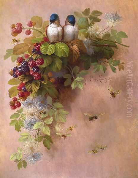 Birds, Bees and Berries Oil Painting by Paul De Longpre