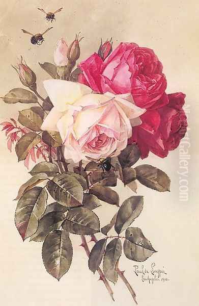 Roses and Bumblebees 1904 Oil Painting by Paul De Longpre