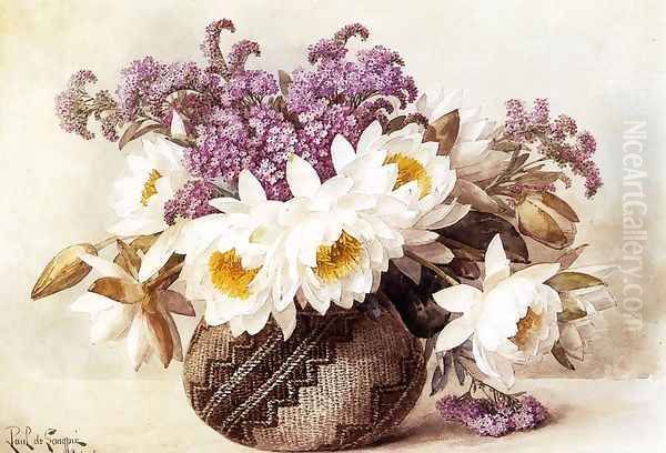 Flowers in an Indian Basket Oil Painting by Paul De Longpre