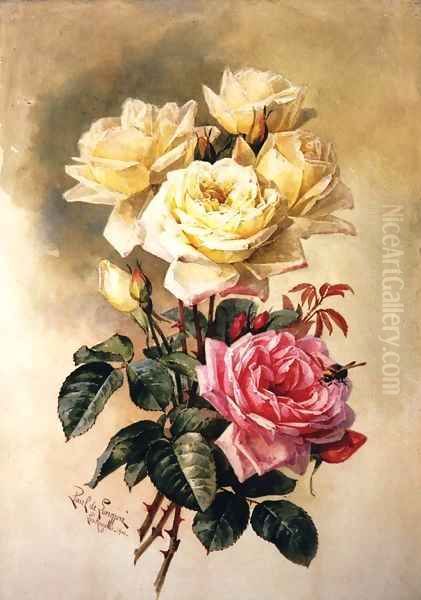 French Bridal Roses Oil Painting by Paul De Longpre