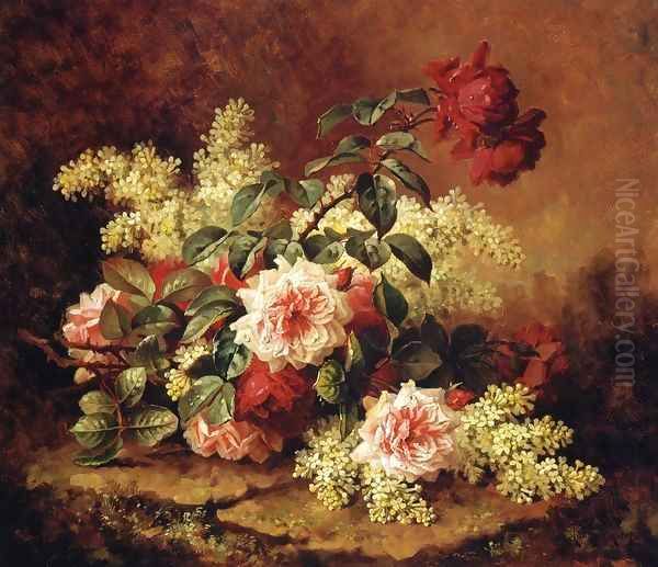 Roses and Mahogany Oil Painting by Paul De Longpre