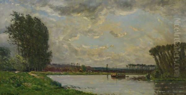 Bateau Sur L'oise Oil Painting by Hippolyte Camille Delpy