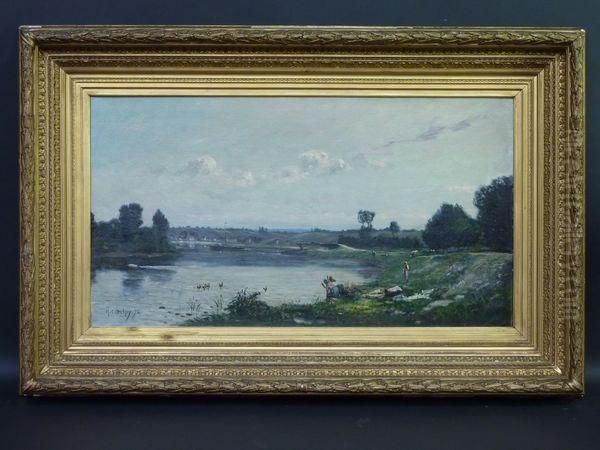  Lavandieres Au Bord De La Seine  Oil Painting by Hippolyte Camille Delpy