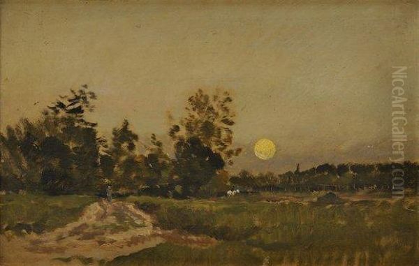 Paysage Au Coucher Du Soleil Oil Painting by Hippolyte Camille Delpy