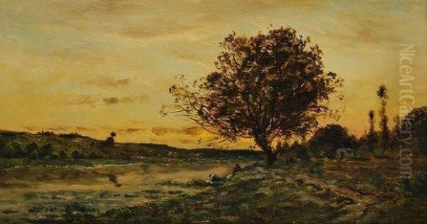 Bord De Riviere Au Crepuscule Oil Painting by Hippolyte Camille Delpy