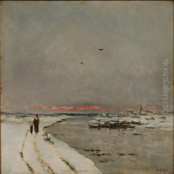 Winter Day In Seinen,france Oil Painting by Hippolyte Camille Delpy