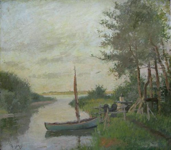 Barca Pe Canal Oil Painting by Hippolyte Camille Delpy