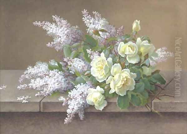 Bouquet with Roses and Lilacs Oil Painting by Paul De Longpre