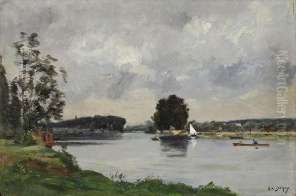 Flusslandschaft Mit Booten Oil Painting by Hippolyte Camille Delpy