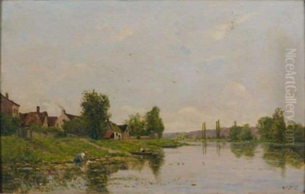 Bord De Seine Oil Painting by Hippolyte Camille Delpy