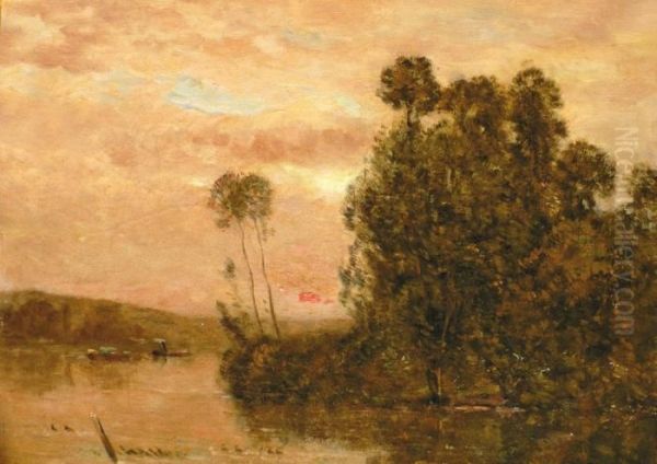 Remorqueurs Au Coucher De Soleil Oil Painting by Hippolyte Camille Delpy