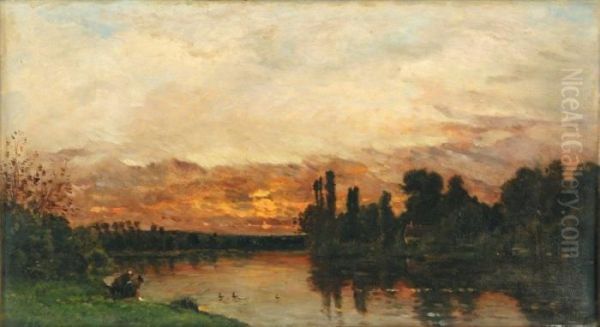 Crepuscule Sur La Riviere Oil Painting by Hippolyte Camille Delpy