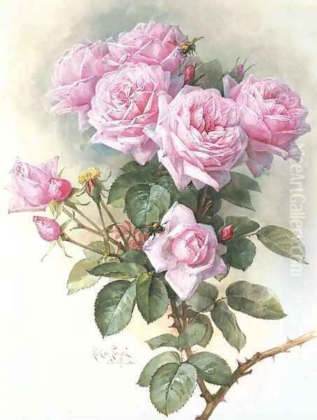 Roses and Bumblebees Oil Painting by Paul De Longpre