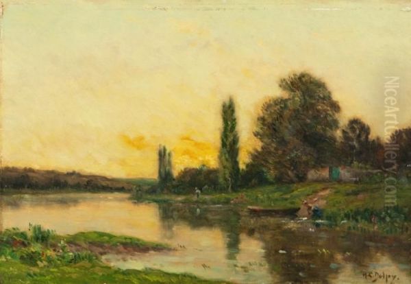 Sonnenuntergang Am Fluss Oil Painting by Hippolyte Camille Delpy