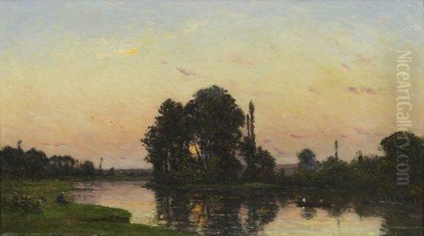 Lavandieres Au Soleil Couchant Oil Painting by Hippolyte Camille Delpy