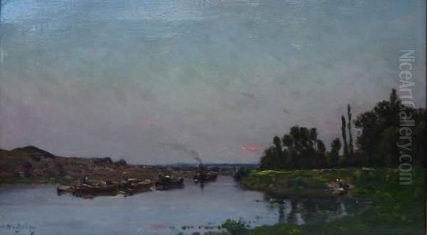 Peniches Et Lavandieres Sur Les Bords De L'yonne Oil Painting by Hippolyte Camille Delpy