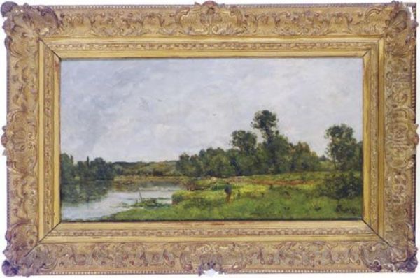 Fisherman By The River Oil Painting by Hippolyte Camille Delpy