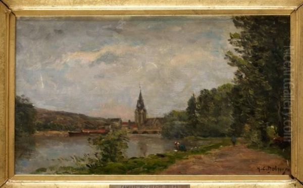 Landskap Med Kyrka Oil Painting by Hippolyte Camille Delpy