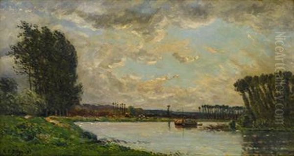 Bateau Sur L'oise Oil Painting by Hippolyte Camille Delpy