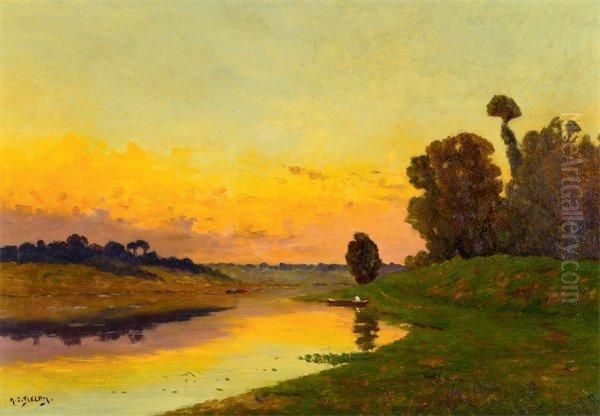 Bord De Riviere Au Crepuscule Oil Painting by Hippolyte Camille Delpy