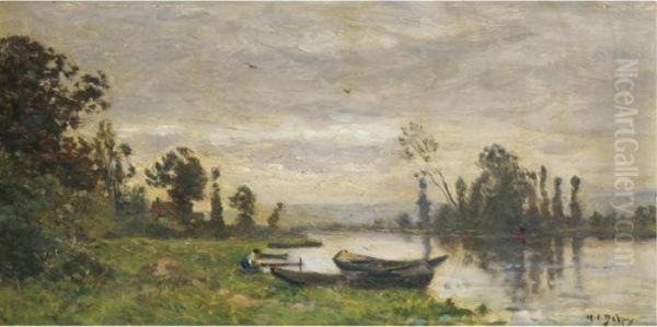 Barques Et Lavandieres Au Bord De L'eau Oil Painting by Hippolyte Camille Delpy