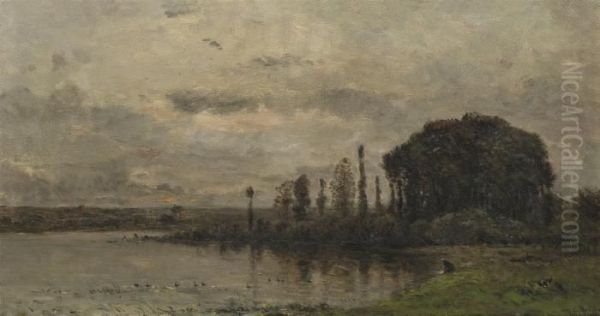 On The Lakeside At Sunset Oil Painting by Hippolyte Camille Delpy