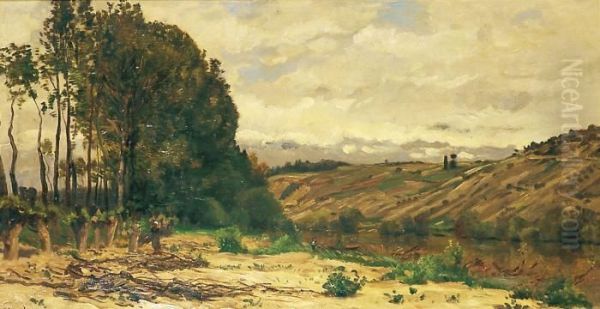 Les Ormes Pres De La Riviere Oil Painting by Hippolyte Camille Delpy