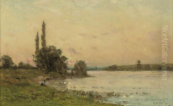 Washing Clothes At Dusk Oil Painting by Hippolyte Camille Delpy