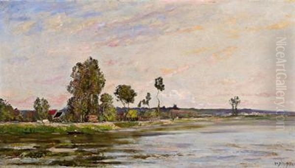 Fluslandschaft Am Waldrand Oil Painting by Hippolyte Camille Delpy