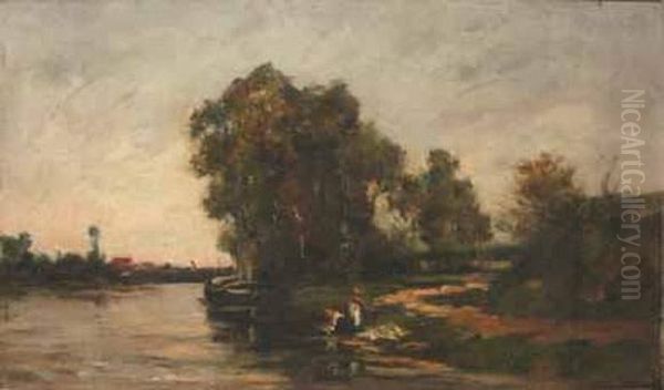 Lavandieres Au Bord De Riviere Oil Painting by Hippolyte Camille Delpy