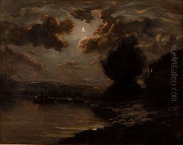 La Peniche Au Clair De Lune Oil Painting by Hippolyte Camille Delpy