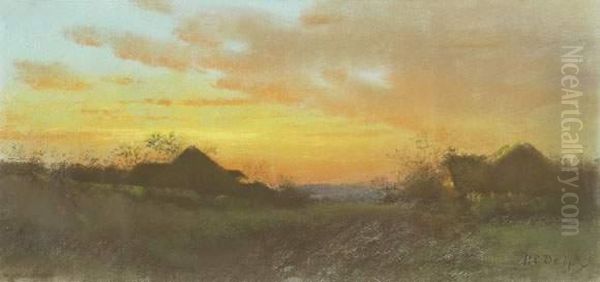 Hameau Au Crepuscule Oil Painting by Hippolyte Camille Delpy