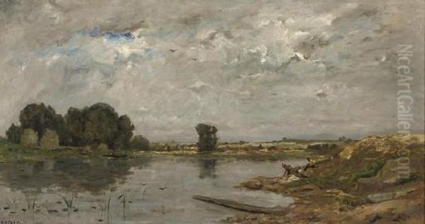 Washing In The River Oil Painting by Hippolyte Camille Delpy