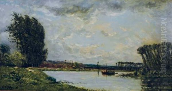 Bateau Sur L'oise Oil Painting by Hippolyte Camille Delpy