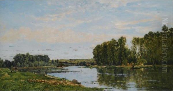 Au Bord De La Riviere Oil Painting by Hippolyte Camille Delpy