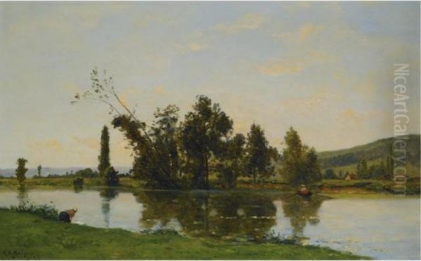 Au Bord De La Riviere Oil Painting by Hippolyte Camille Delpy