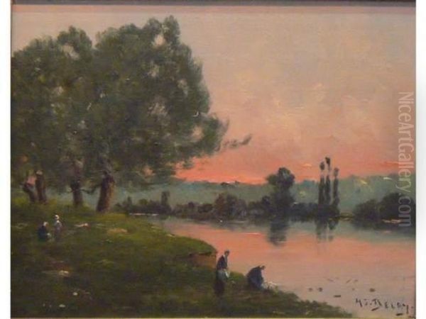  Lavandieres En Bord De Riviere  Oil Painting by Hippolyte Camille Delpy