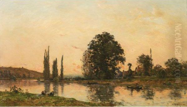 Lavandieres Au Bord Del'oise Oil Painting by Hippolyte Camille Delpy