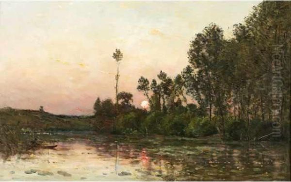 Pecheur Au Bord Del'yonne Oil Painting by Hippolyte Camille Delpy