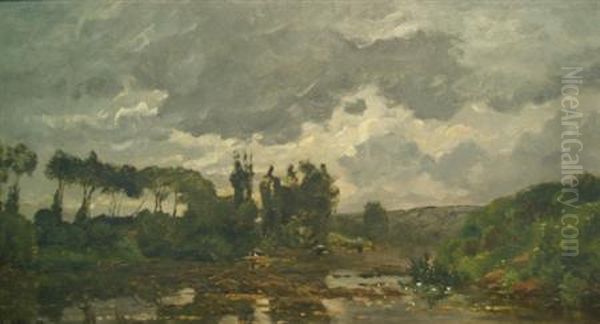 Pecheur Sur L'oise Oil Painting by Hippolyte Camille Delpy