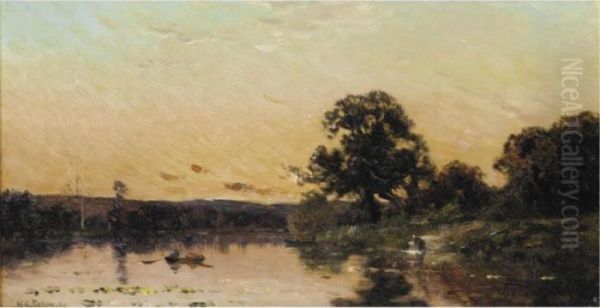 Sunset River Landscapes Oil Painting by Hippolyte Camille Delpy