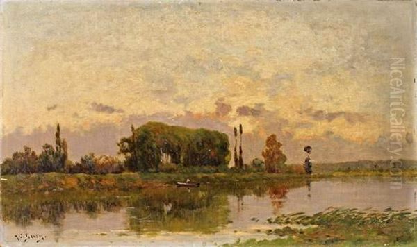  Canot Au Bord De La Riviere  Oil Painting by Hippolyte Camille Delpy