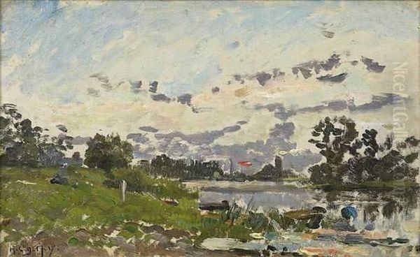 Bord D'etang Oil Painting by Hippolyte Camille Delpy