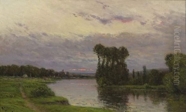 Riviere A La Tombee Du Jour Oil Painting by Hippolyte Camille Delpy