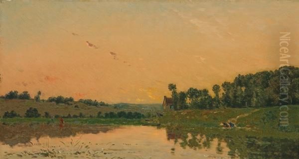 Les Lavandieres Oil Painting by Hippolyte Camille Delpy