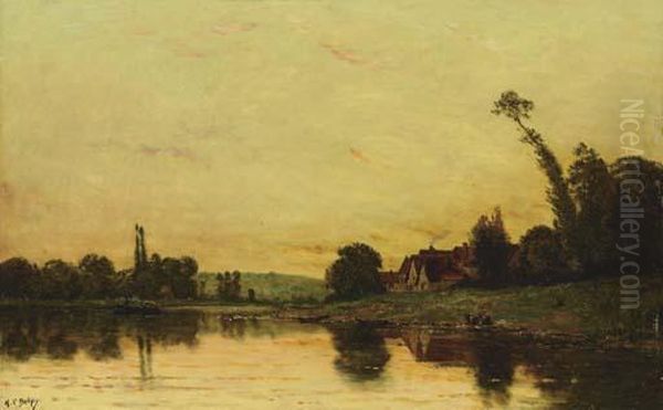 Soleil Couchant A Portejoie Oil Painting by Hippolyte Camille Delpy